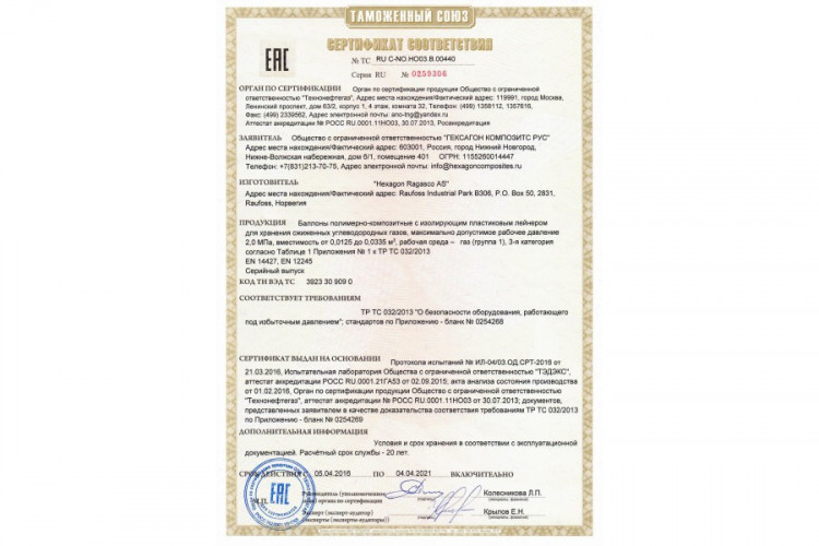 Композитный газовый баллон Hexagon Ragasco LPG 24,5 л в Перми