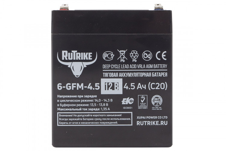 Тяговый гелевый аккумулятор RuTrike 6-GFM-4.5 (12V4.5A/H C20) в Перми