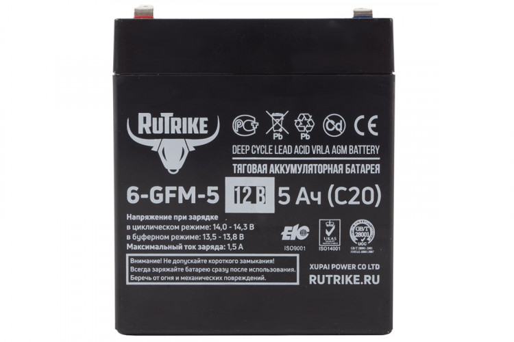 Тяговый гелевый аккумулятор RuTrike 6-GFM-5 (12V5A/H C20) в Перми